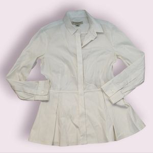 Burberry White Peplum Button Down Top